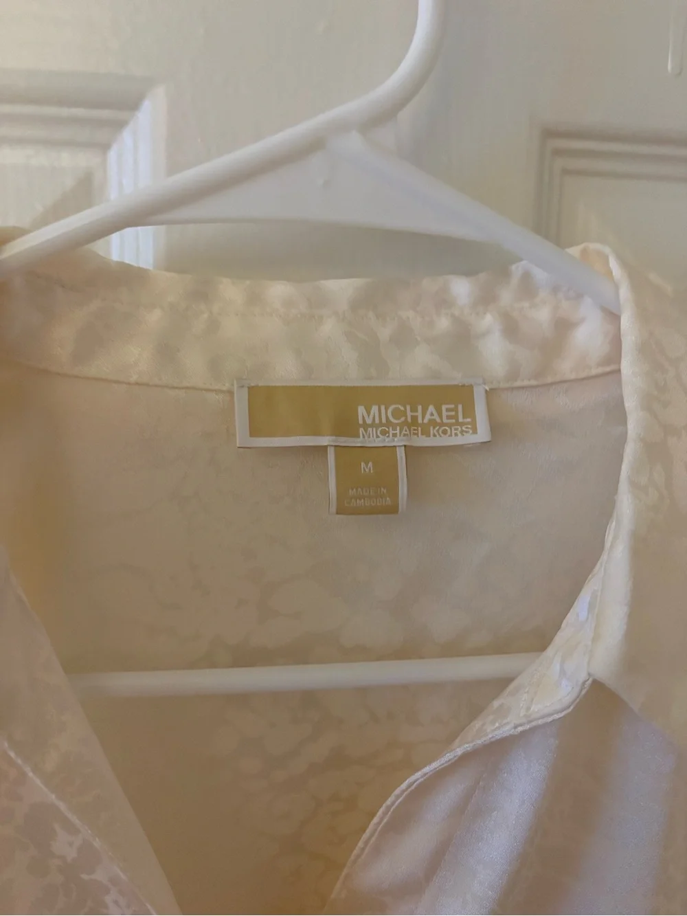 Michael Kors Cream Satin Jacquard Button-Down Shirt